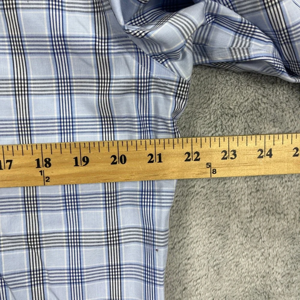 Banana Republic Button Down Men Medium Blue Plaid Non-Iron Slim Fit Long Sleeve